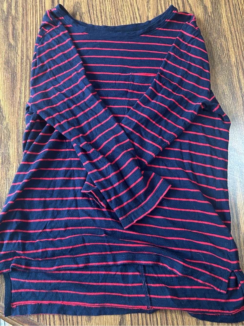 Banana Republic Navy and Red Striped Long-Sleeve Tee